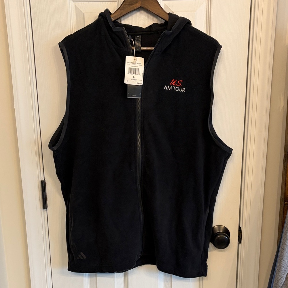 adidas Black Sleeveless fleece vest hoodie